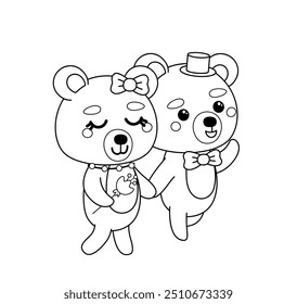 Página para colorear. Un par de osos enamorados. Oso blanco y negro. Coloreame. Ilustración vectorial aislada eps 10