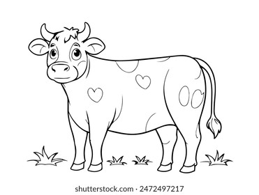 Coloring page of cow for kids coloring book