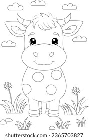 Coloring page a cow in a meadow