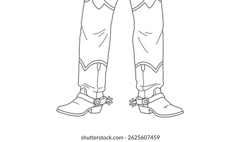 Coloring Page of a Cowboy Standing With His Boots and Simplified Spurs Clearly Visible