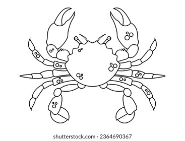 Coloring page of a crab cartoon character with big claws vector. Black and white crab