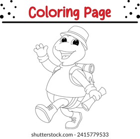 coloring page cute adventure turtle waving