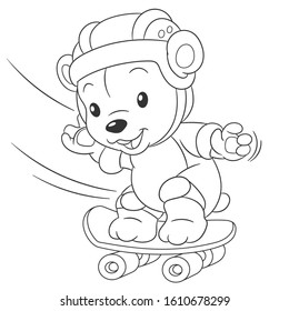 Coloring page with cute baby bear. Cartoon outlined design for nursery poster, t shirt print, kids apparel, greeting card, activity colouring book about animals.