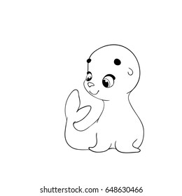 Coloring page - Cute baby cartoon seal character. Vector illustration