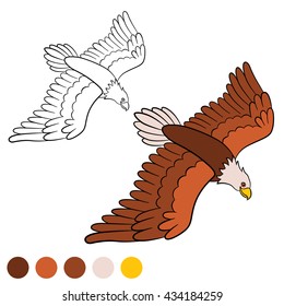 Coloring Page. Cute Bald Eagle Flying And Smiling.