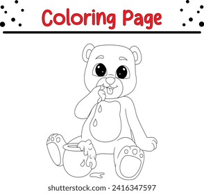 Coloring page cute bear with honey 