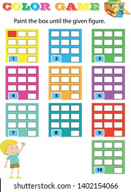 Coloring page with cute box character. Color by numbers educational children game, drawing kids activity, printable sheet. Math game. Learning mathematics, algebra, addition and subtraction