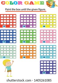 Coloring page with cute box character. Color by numbers educational children game, drawing kids activity, printable sheet. Math game. Learning mathematics, algebra, addition and subtraction