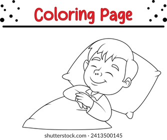 Coloring page cute boy sleeping