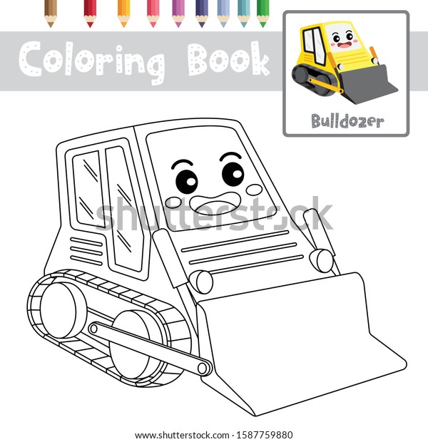 Coloring Page Cute Bulldozer Cartoon Character Stock Vector Royalty Free 1587759880