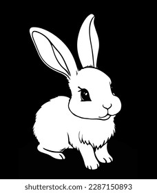 Coloring page of cute bunny on black background