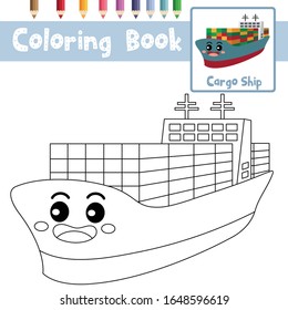 Página de colorear de adorable Cargo Barco caricatura ver los personajes de la perspectiva de los portadores para los niños preescolares actividad de la hoja de trabajo educativa. Ilustración vectorial.