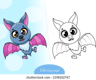 Colorido de la página. Un lindo murciélago de caricatura 