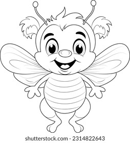 Coloring page of cute cartoon bee. Coloring book for kids. Illustration of a Cute Cartoon Bee