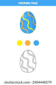  Coloring page with cute cartoon blue Easter egg. Worksheet for children.