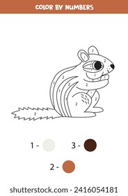  Coloring page with cute cartoon chipmunk. Color by numbers. Math game for kids.