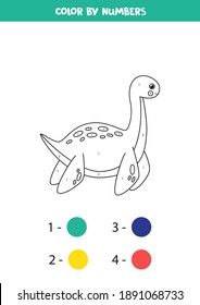 Coloring page with cute cartoon dinosaur. Color by numbers.