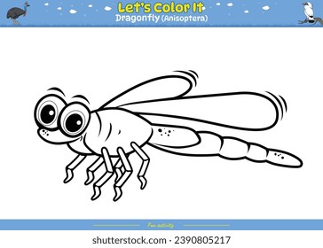 Coloring page with cute cartoon. Coloring page Dragonfly. Educational game for children. fun activities for kids to play and learn.