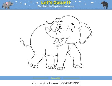 Coloring page with cute cartoon. Coloring page Elephant. Educational game for children. fun activities for kids to play and learn.