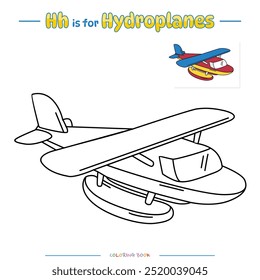 Coloring page with cute cartoon. Coloring page Hydroplanes. Educational game for children. fun activities for kids to play and learn.