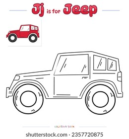 Coloring page with cute cartoon. Coloring Page Jeep. Educational game for children. fun activities for kids to play and learn.