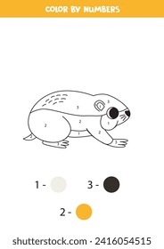 Coloring page with cute cartoon lemming. Color by numbers. Math game for kids.