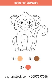 Coloring page with cute cartoon monkey. Educational game. Color by numbers.