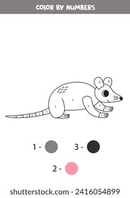  Coloring page with cute cartoon opossum. Color by numbers. Math game for kids.