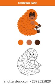  Coloring page with cute cartoon orangutan. Worksheet for children.