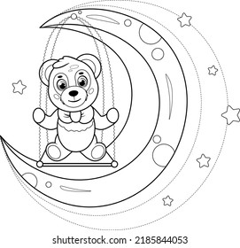 Coloring page. A cute cartoon panda and a moon
