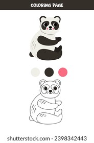 Coloring page with cute cartoon panda bear. Worksheet for children.