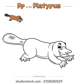 Coloring page with cute cartoon. Coloring page Platypus. Educational game for children. fun activities for kids to play and learn.