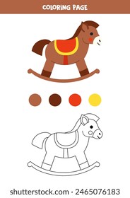 Coloring page with cute cartoon rocking horse. Worksheet for children.