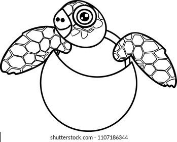 Coloring page. Cute cartoon sea turtle hatching out of egg