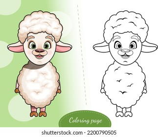 Coloring page. A cute cartoon sheep