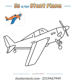 Coloring page with cute cartoon. Coloring page Stunt Plane. Educational game for children. fun activities for kids to play and learn.