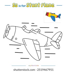 Coloring page with cute cartoon. Coloring page Stunt Plane. Educational game for children. fun activities for kids to play and learn.