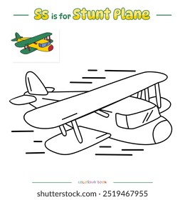 Coloring page with cute cartoon. Coloring page Stunt Plane. Educational game for children. fun activities for kids to play and learn.