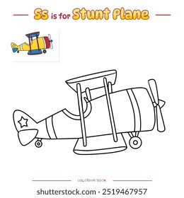 Coloring page with cute cartoon. Coloring page Stunt Plane. Educational game for children. fun activities for kids to play and learn.