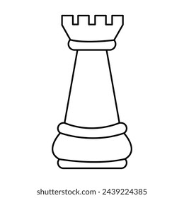 Coloring page with cute cartoon style rook chess. Black and white chess figure. Isolated on white.