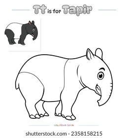 Coloring page with cute cartoon. Coloring page Tapir. Educational game for children. fun activities for kids to play and learn.