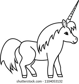 Coloring page. Cute cartoon unicorn
