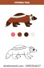  Coloring page with cute cartoon wolverine. Worksheet for children.