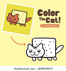 Coloring page. Cute cat fly using biscuit. Vector illustration.