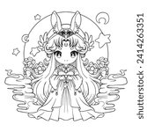 coloring page Cute Chibi Anime kawaii girl cartoon illustration