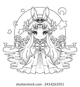 coloring page Cute Chibi Anime kawaii girl cartoon illustration