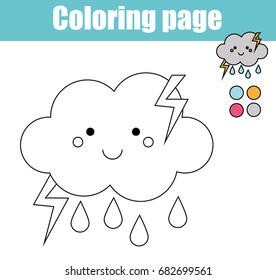 Coloring page with cute cloud character. Color the picture drawing activity