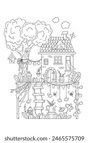 Coloring Page Cute Cottage In The Garden Is A Fun Activity For Both Adults And Children