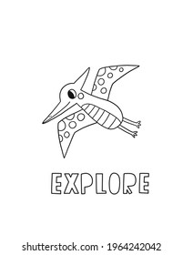 Coloring page with cute dinosaur. Vector printable coloring page for children in doodle style
