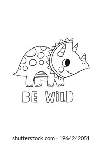 Coloring page with cute dinosaur. Vector printable coloring page for children in doodle style